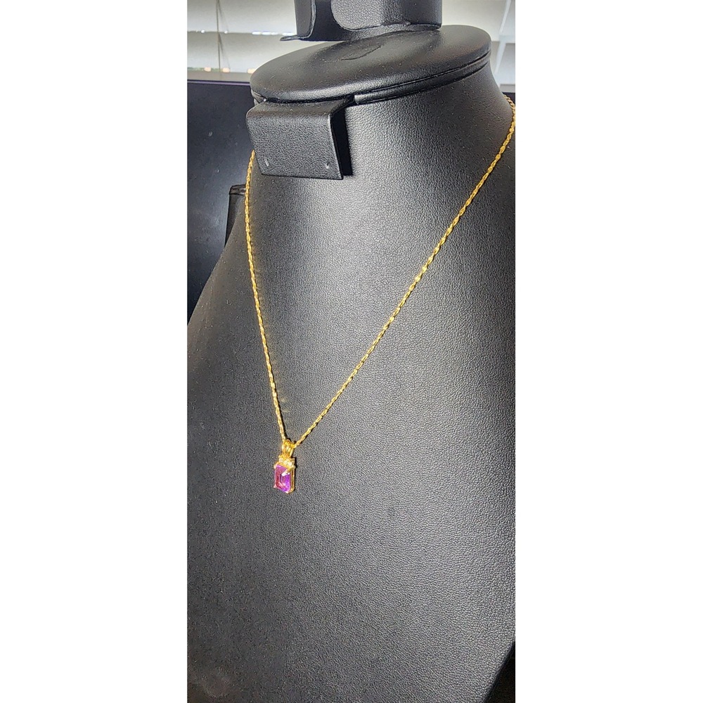 Gold‎ Tone Emerald Cut Purple Stone Pendant Necklace Twisted Rope Chain 18 Inch - Picture 4 of 6
